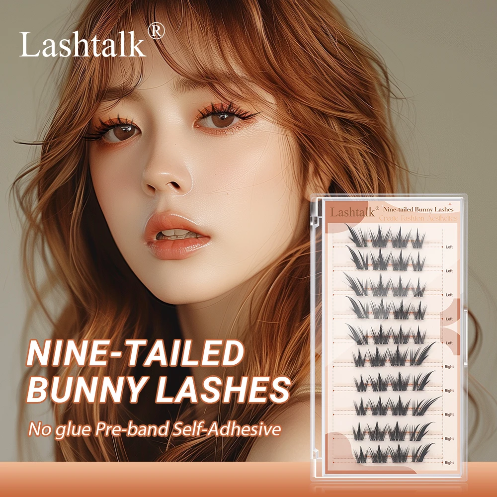 Lashtalk Nine-tailed Bunny Lashes Self Adhesive Fox Flying Style DIY False Eyelash No Glue and Remover Needed One-Step Reusable