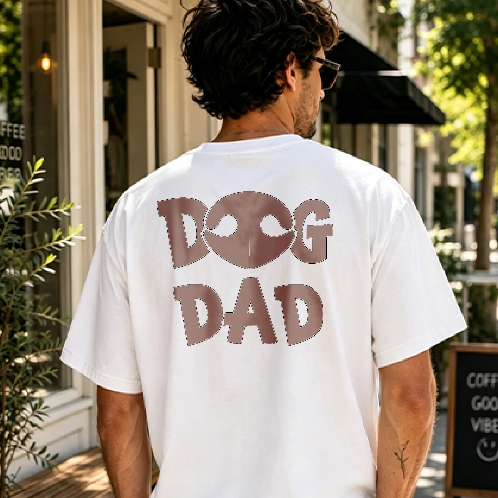 Dog Dad Dog Nose Integrated Font T-Shirt Men Brown Gradient Back Print White Cotton Short Sleeve Father's Day Gift for Dog Dads
