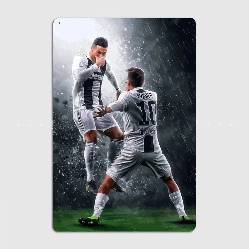 Cristiano Ronaldo and Paulo Dybala Retro Posters Metal Sign Poster Football Club Bar Bedroom Wall Home Decor Room Decoration