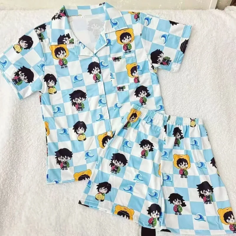 Demon Slayer Sleepwear Cardigan Short Sleeve Short Pants Home Clothes Thin Summer Season Comfortable Soft Material Home Style