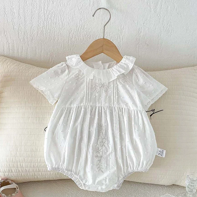 

Новые летние комбинезоны для девочек 2026 года, хлопковые, однотонные, с коротким рукавом, для малышей 0-24 месяцев, детская одежда