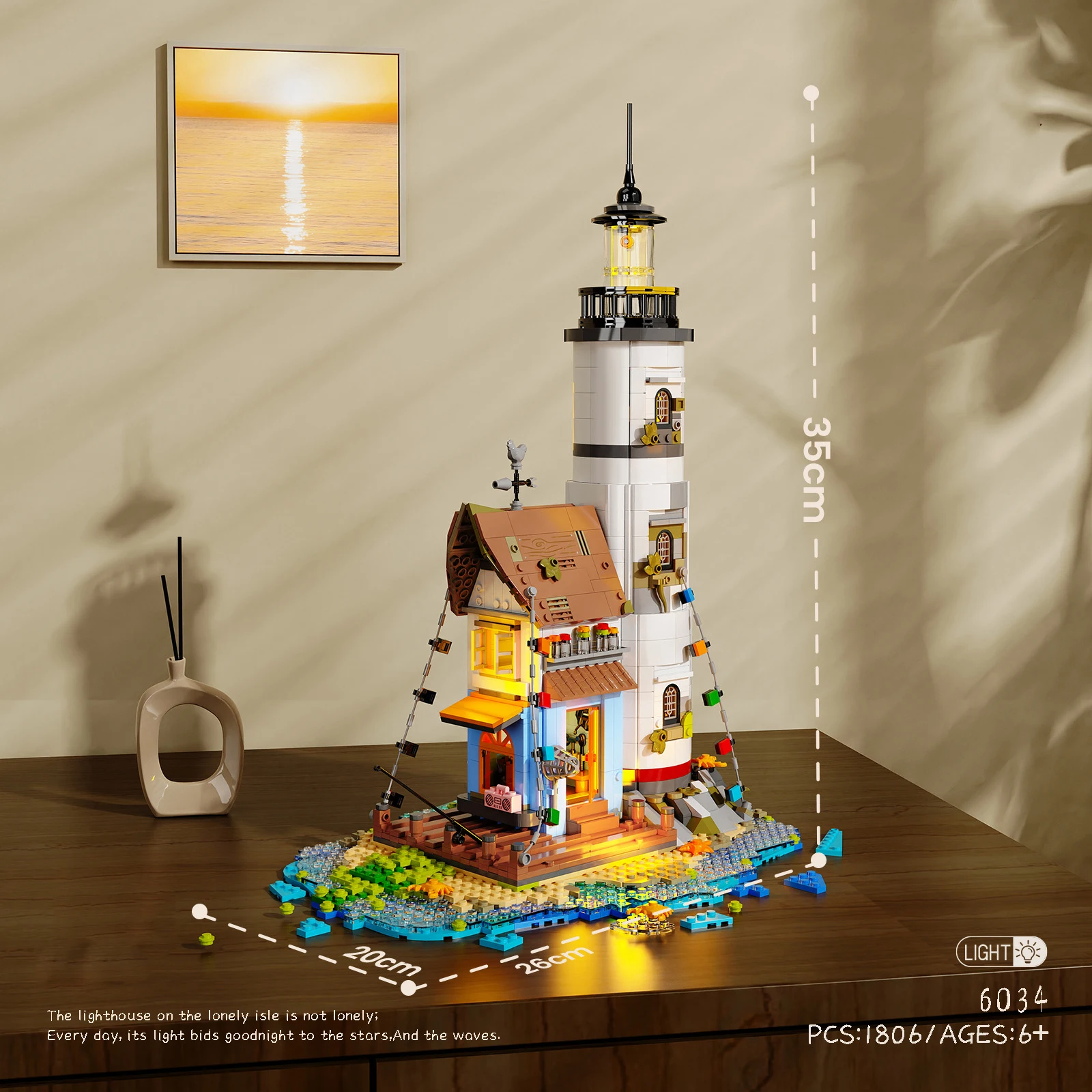 

Creative Street View Building Block Isolated Island Lighthouse Bricks 3D Model Streetscape Toys Collection With Light For Gifts