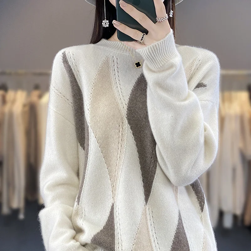 100 Pure Wool Pullover O-Neck Women\'s Sweater Colored Knitted Hollow out Women\'s Full Sleeve Australian Wool Sweater New Style