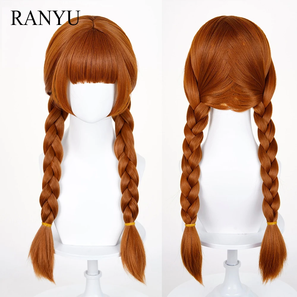 

Длинные прямые плетеные коричневые синтетические парики с челкой, аниме-игра, косплей, пушистый термостойкий парик для повседневной вечеринки