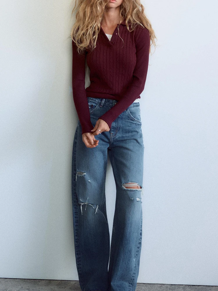 새로운 가을 여성 슬림핏 폴로 셔츠 스타일 긴팔 심플 만능 상의 출퇴근 스타일 기타 원단 여성 니트 스웨터