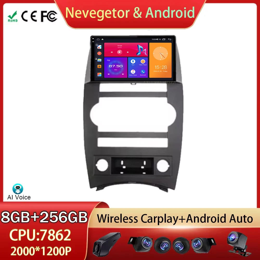 4G Car For Jeep Cherokee Commander XK 2007 2008 Android Auto Radio Multimedia Player GPS Navigation Carplay QLED Screen No 2din