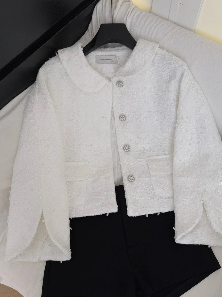 

Ele ort Knitted Jaet Women's Faion Heavy Weave Sli Top for Autumn Versatile Chic irt Seven Sve Doll Collar