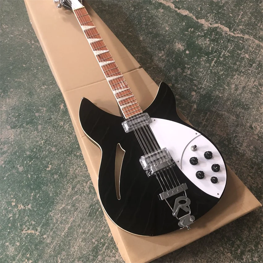 

Stock 360 / 12 string electric guitar, black paint, red sandalwood tuning fork, water drop hole, empty guitar half core, custom