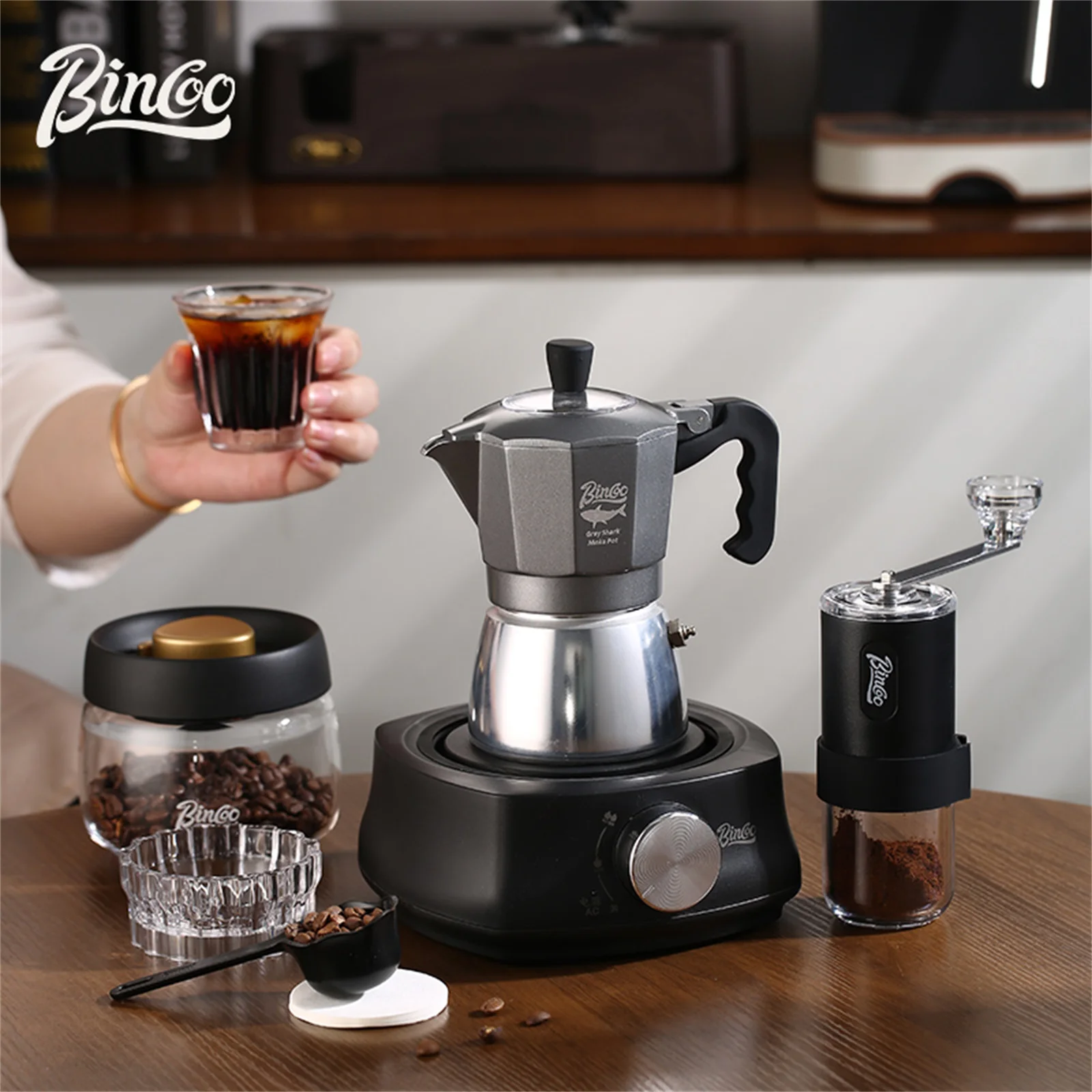 Bincoo Dual Valve Moka Pot Espresso Concentrated Latte Mocha Pot Brewed Coffee Extraction Pot Italian Home Barista Tools 220V - Image 6