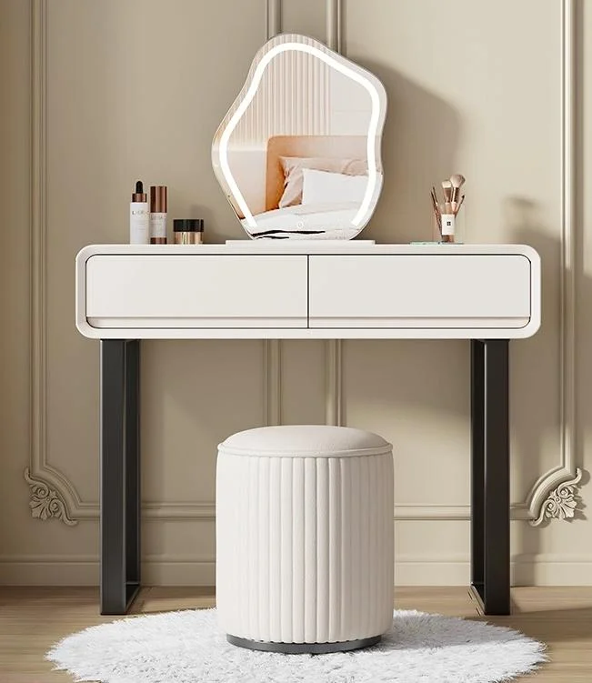 

%Sleek Modern Adjustable Lighted Wooden Dressing Table Set Large Mirror Stool Eco-Friendly White Vanity Makeup Desk for Bedroom