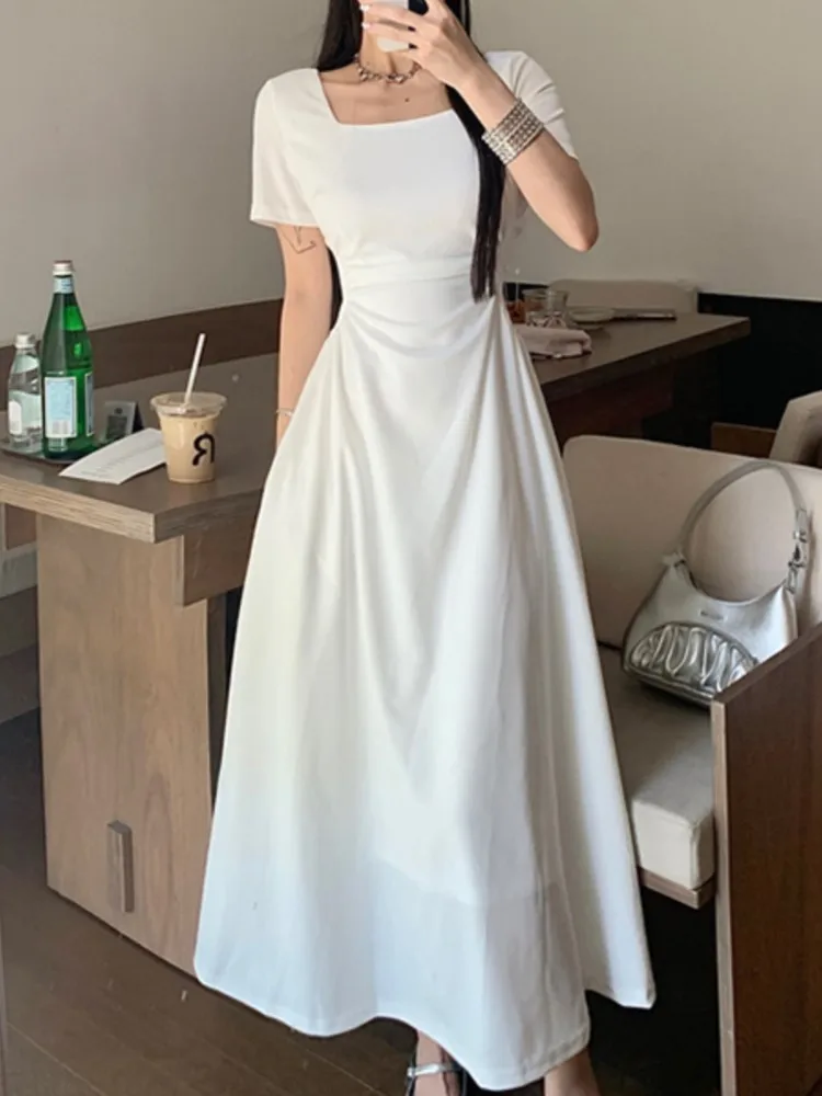 

Summer Women Vintage Casual White Dress Elegant and Chic A-Line Party Birthday Clothes Female Simple Fashion Vestidos New Robe
