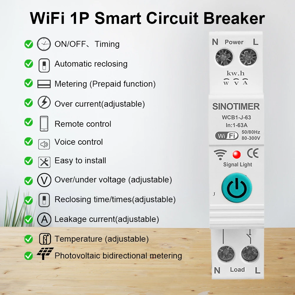 Top Vendor New Hot 1P+N WIFI Smart Time Switch Energy Meter KWH Monitoring Timer Relay  TUYA Smartlife Current Protection 63A