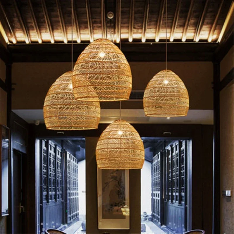 

Modern rattan art hand-woven straw hat chandelier living room decorative ceiling lamp hanging chandelier official-website תאורה