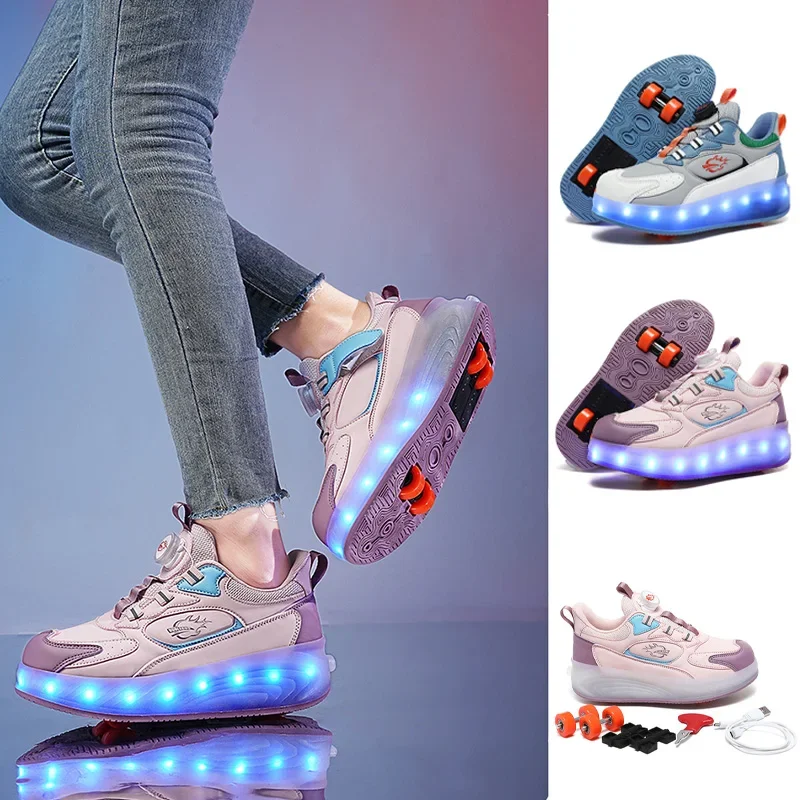 

Роликовые кроссовки-трансформеры 2026 для улицы и дома, дышащие, для мальчиков и девочек, модные, со съемными роликами