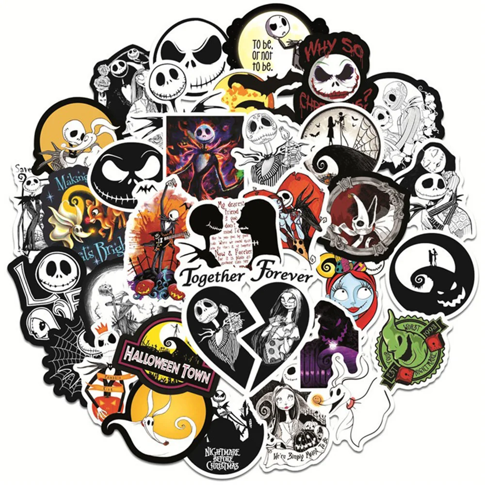 

10/30/50PCS Nightmare Before Christmas Halloween Cartoon Sticker DIY Laptop Luggage Skateboard Graffiti Decals Fun for Kid Toy