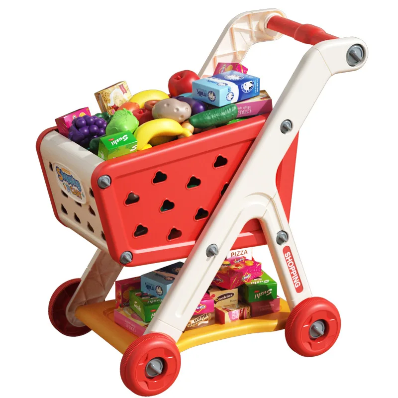 Kids' Supermarket Shopping Cart Toy with Fruits and 3