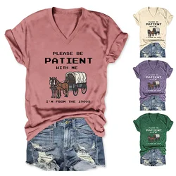 Summer new cotton please be patient with me printed round neck short sleeve women's fashion trend T-shirt