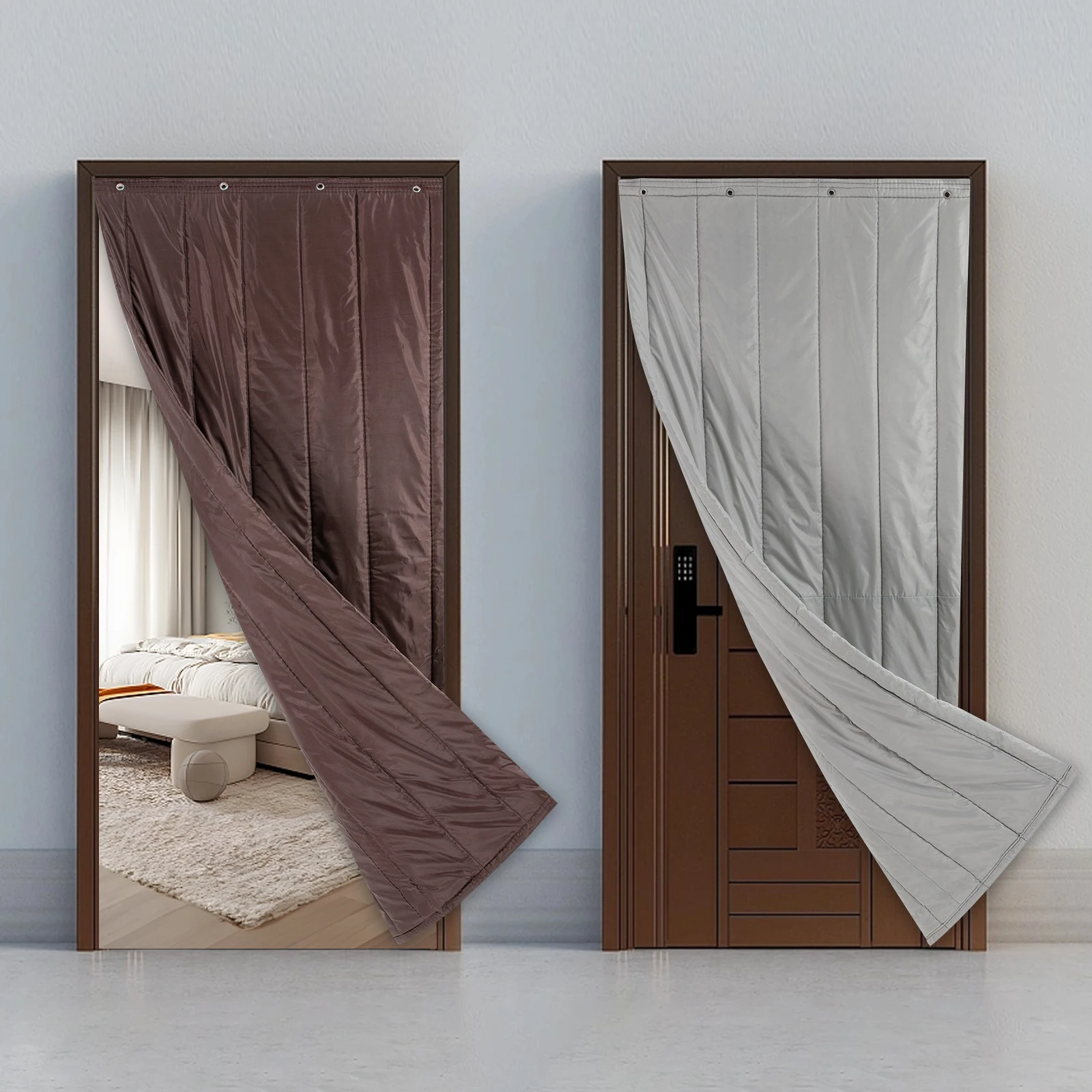 

Thermal Insulated Door Curtain Winter Doorway Cover Screen Soundproof Blanket Noise Barrier Privacy Curtain Coffee/Gray