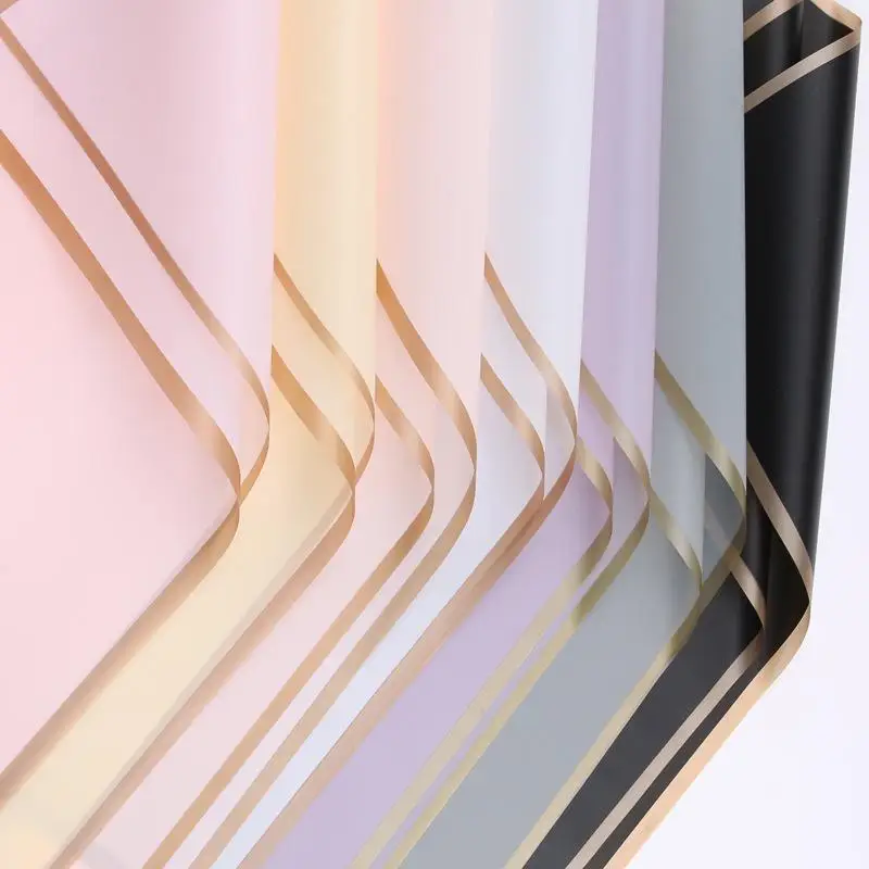 20Pcs Gold Rim Flower Wrapping Paper Half Transparent for Engagement Rose Bouquet Gift Wrapping Supplies