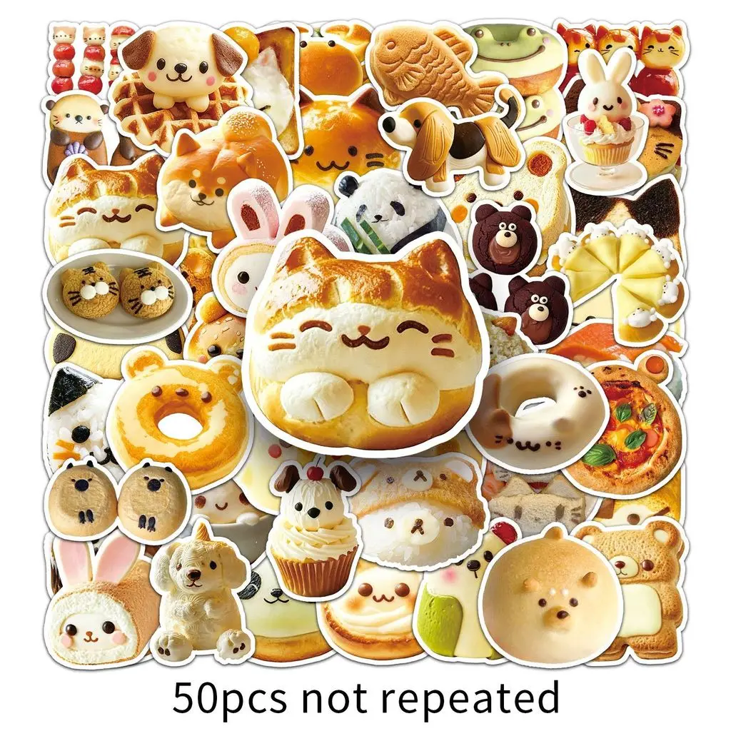 50 peças adesivos de comida em forma de animal chibi bonito sobremesa & gourmet criativo diy decalques para copos de água lanlanstickersworld store