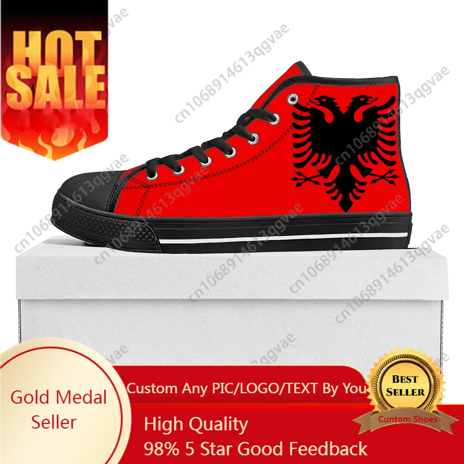 

Albanian Flag High Top High Quality Sneakers Mens Womens Teenager Canvas Sneaker Albania Casual Couple Shoes Custom Shoe