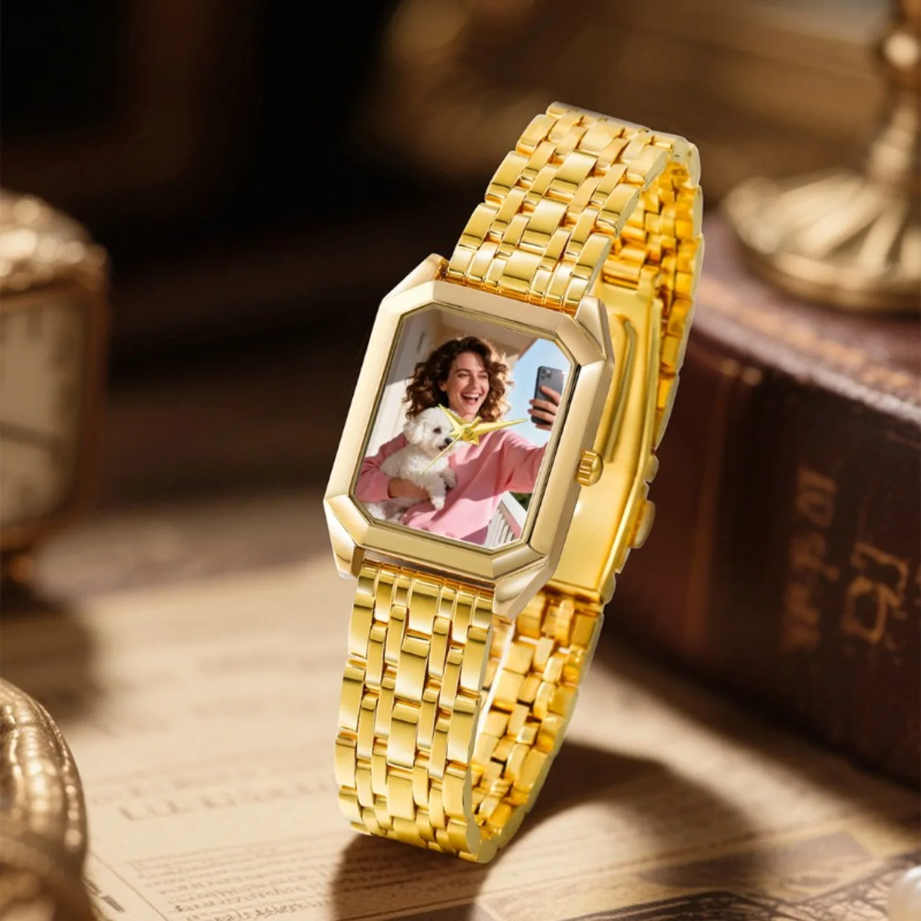

A custom watch with photos and text - featuring a personalized dial, this watch can be customized with a name, number or Logo
