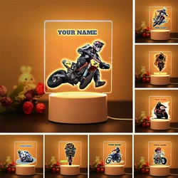 Motorcycle Race Night Light para Crianças, Personalize Moda, Nome Personalizado, Decoração Da Mesa Do Quarto, Lâmpada Do Motor, Presente De Aniversário