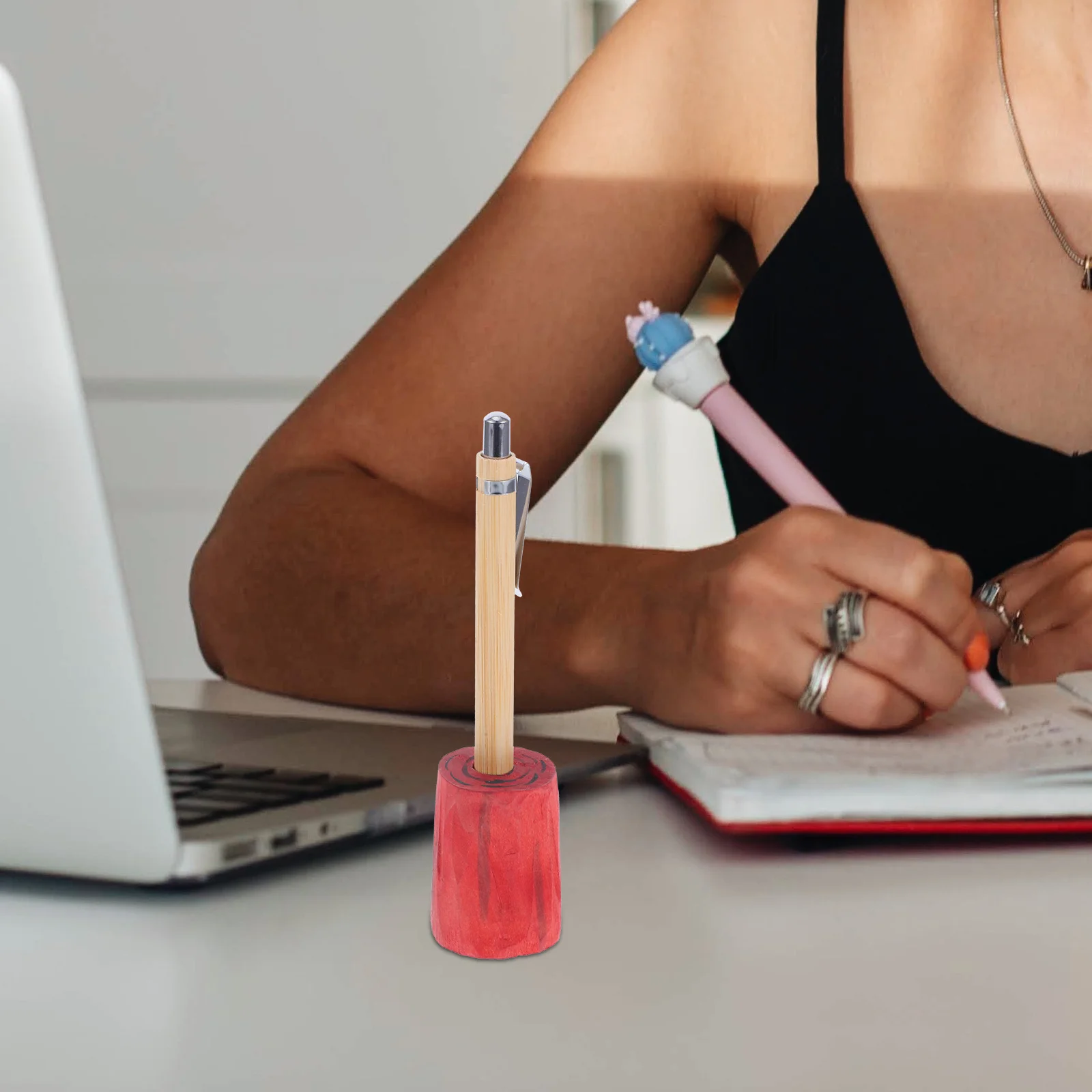 

Wooden Desktop Pen Holder in Tree Stump Shape Natural Aesthetic Office Desk Accessory for Writing Instruments Storage Decor