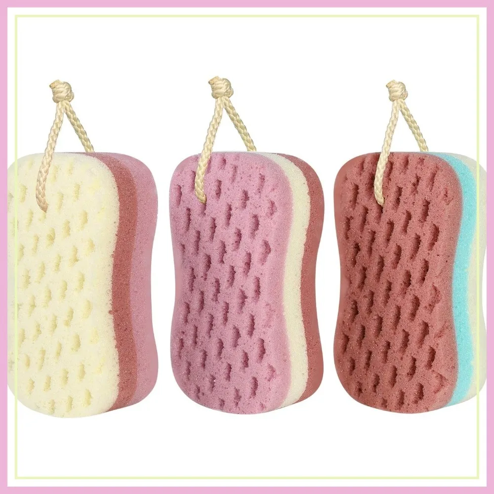 3 Pcs Large Bath Sponge for Women & Men, Body Scrubber Loofah, 3 Colors, Shower Accessories