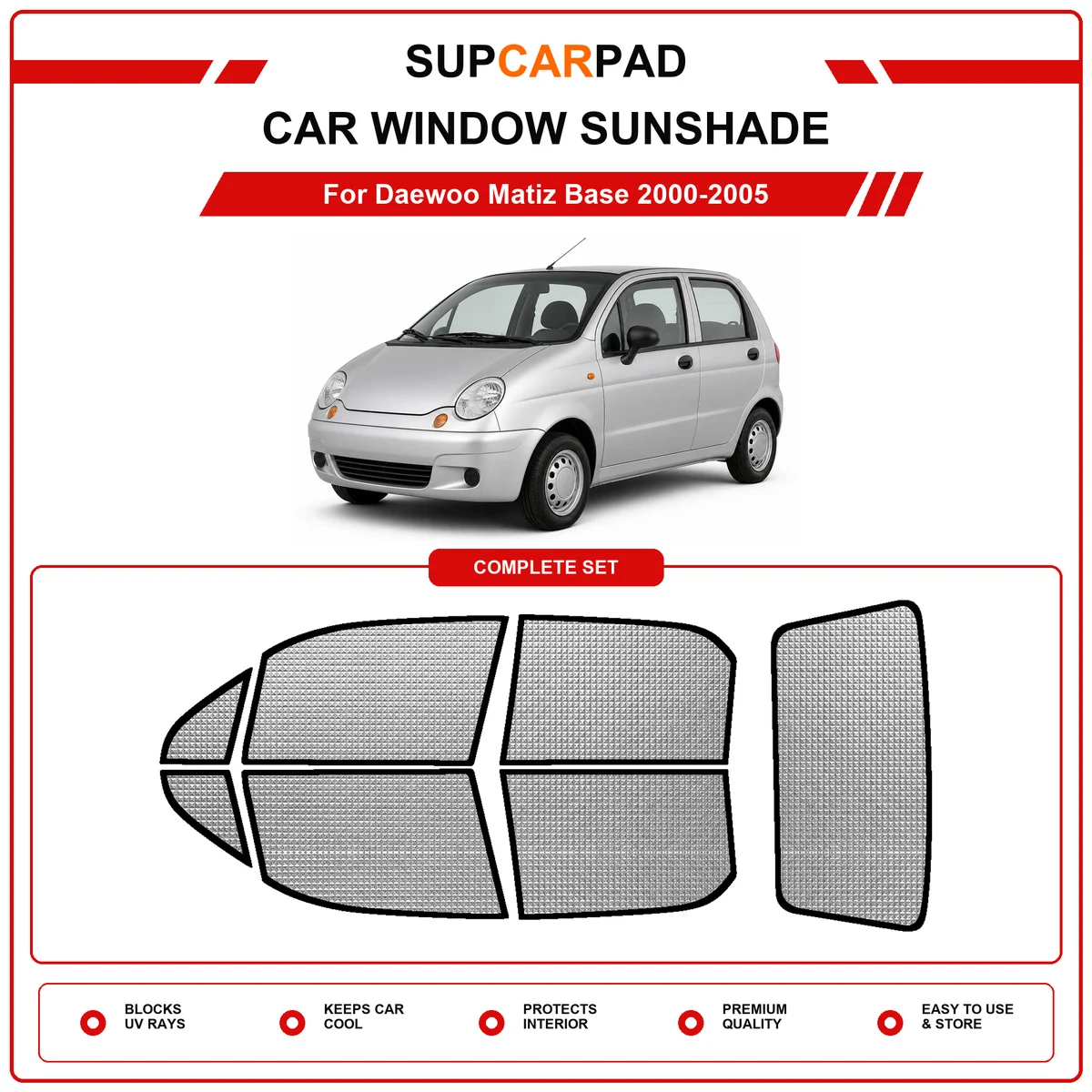 For Daewoo Matiz Base 2000-2005 Pre‑Cut Auto Window Sunshade Anti‑UV Car Sun Visor Protector