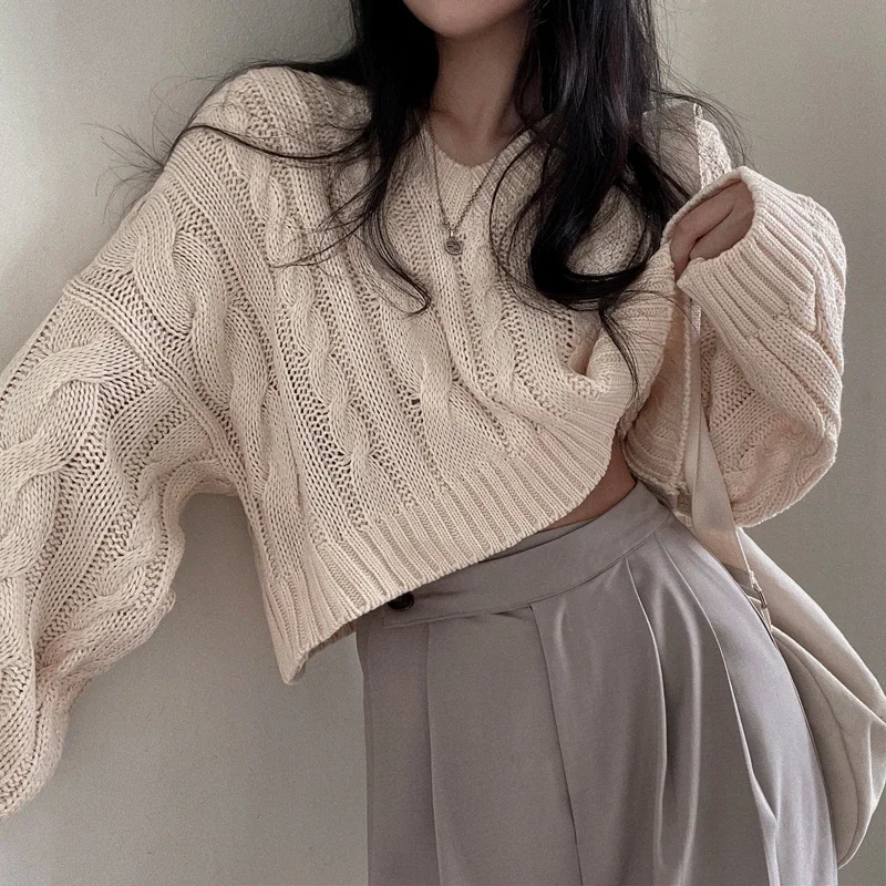 Pull épais à manches longues vintage pour femmes, pulls décontractés, mode coréenne, automne, streetwear d'hiver, Harajuku Ins