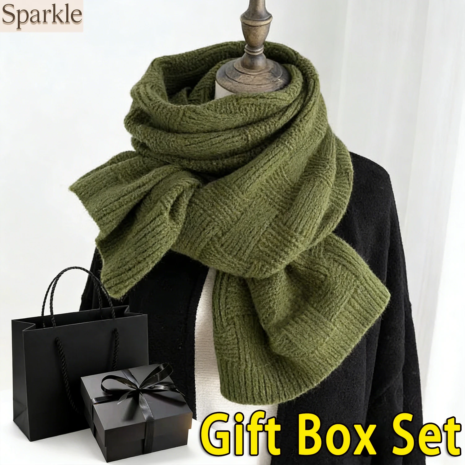 

Korean Style Knitted Scarf Gift Box Set for Men And Women Solid Color Autumn Winter Fashion Warm Thick Literary Design