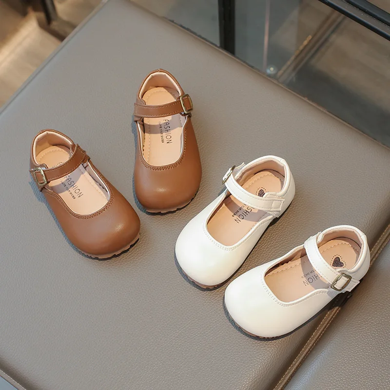 

Spring Autumn New Solid Color Children Head Light Mouth Soft Sole Classmates PU Leather Fashion Flats Shoes Loafer