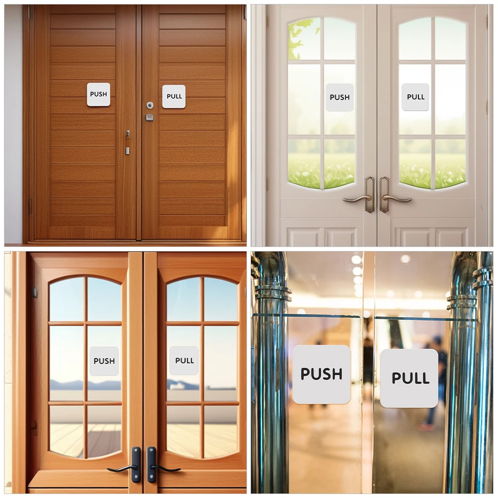 4 Pcs Stickers Acrylic Material Glass Door Signs Business Sign Sticker Use Push Pull Stickers Sign Door Handle Sticker