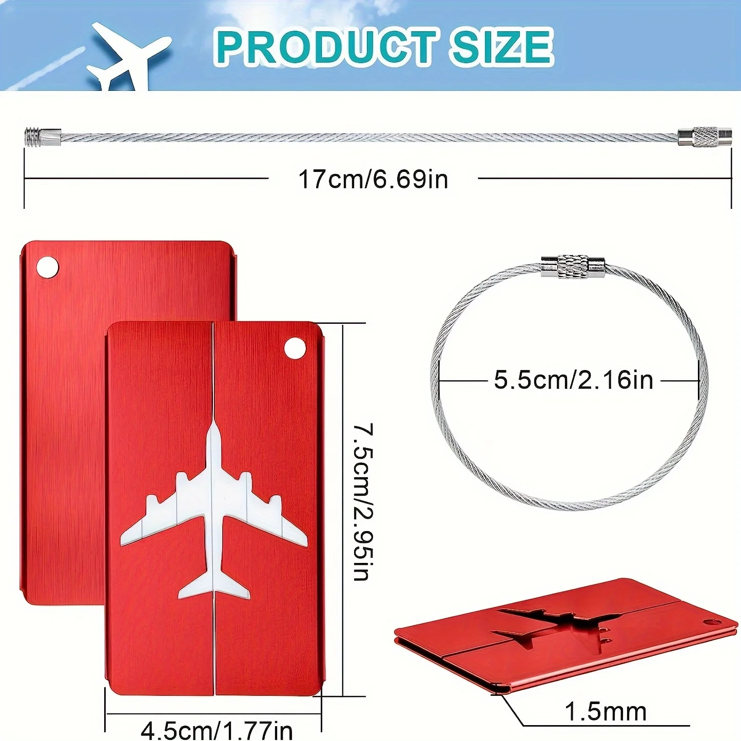 5-Piece Aluminum Alloy Luggage Tag Accessory Set, with Secure Steel Rings, Sturdy and Stylish, Perfect for Easy Identification, Leather Goods, Luggage Accessories, Luggage Tags