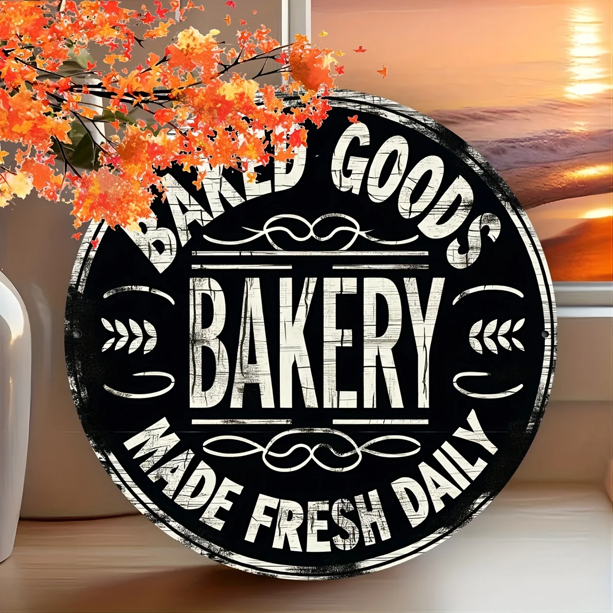 ديكور الغرفة قطعة واحدة من لافتة فنية جدارية معدنية من الألومنيوم على الطراز العتيق، "السلع المخبوزة المصنوعة منعشًا يوميًا"، تصميم متين وسهل التعليق #5