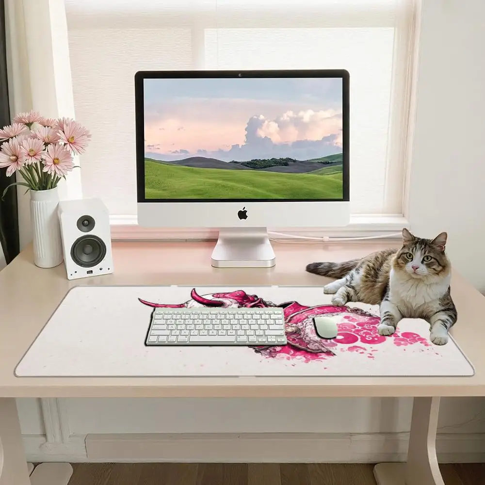 Large Computer Desk Pad Japanese Oni Art Pink Splash Pattern Non Slip Gaming Mouse Mat for Home Office Decoration