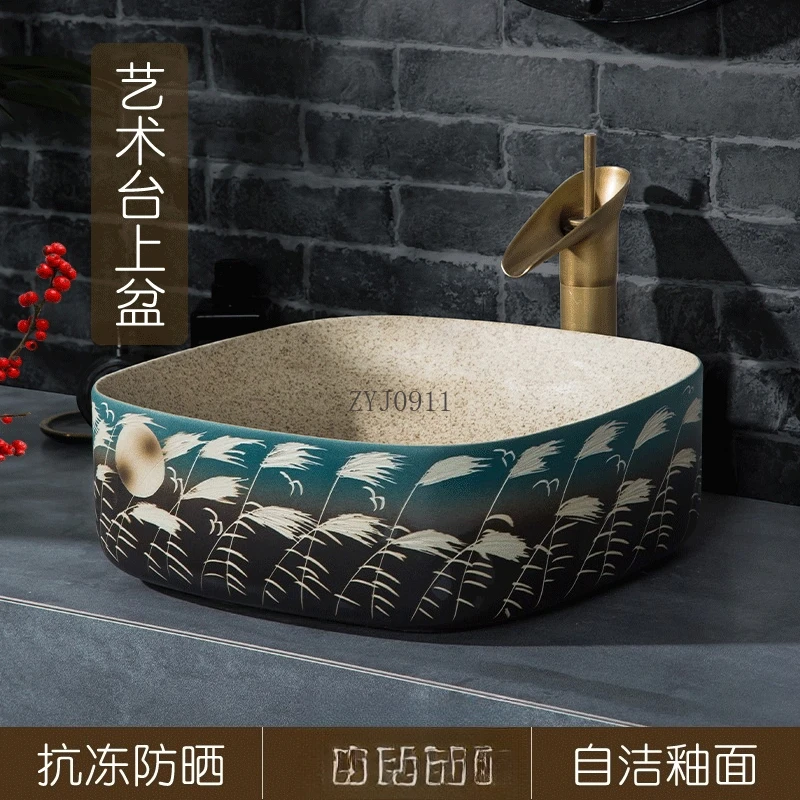 

Square countertop art washbasin, matte matte washbasin, bathroom sin