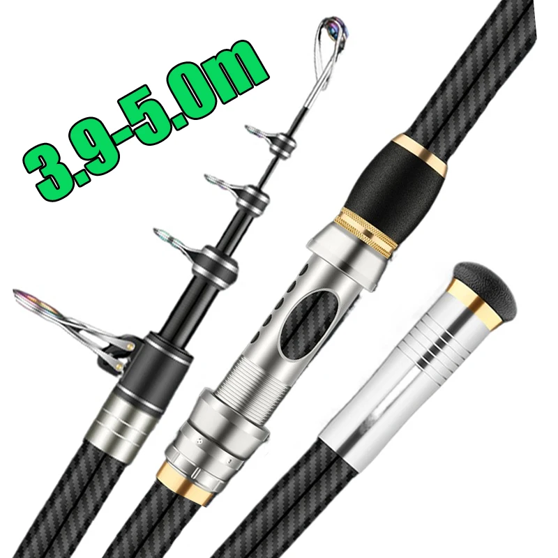 

3.9M 4.2M 4.5M Telescopic Sufr Spinning Carbon Portable Fishing Rod for Boat Saltwater Freshwater Surfcasting Baitcasting Rod