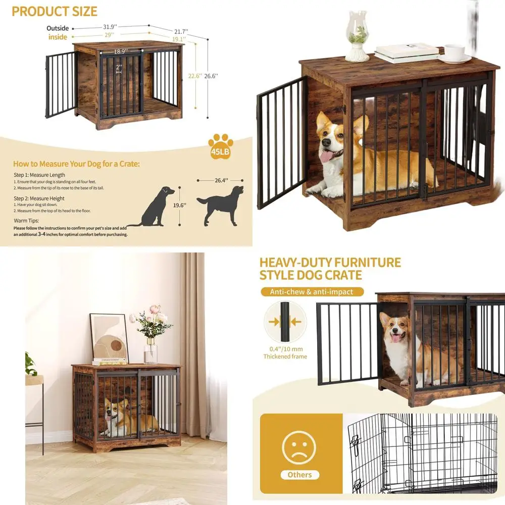 

Прочная коричневая клетка для собак в деревенском стиле с дверцей-распашонкой, подходит для собак маленьких и средних пород весом до 20 кг, устойчивая к укусам и легко разбирается.