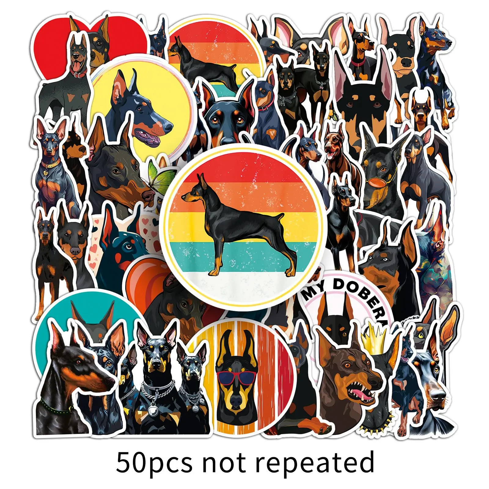 Doberman สติกเกอร์เส้นขยุกขยิกส่วนบุคคลการ์ตูนสุนัขสัตว์ตกแต่งกระเป๋าเดินทางสเก็ตบอร์ดสติกเกอร์