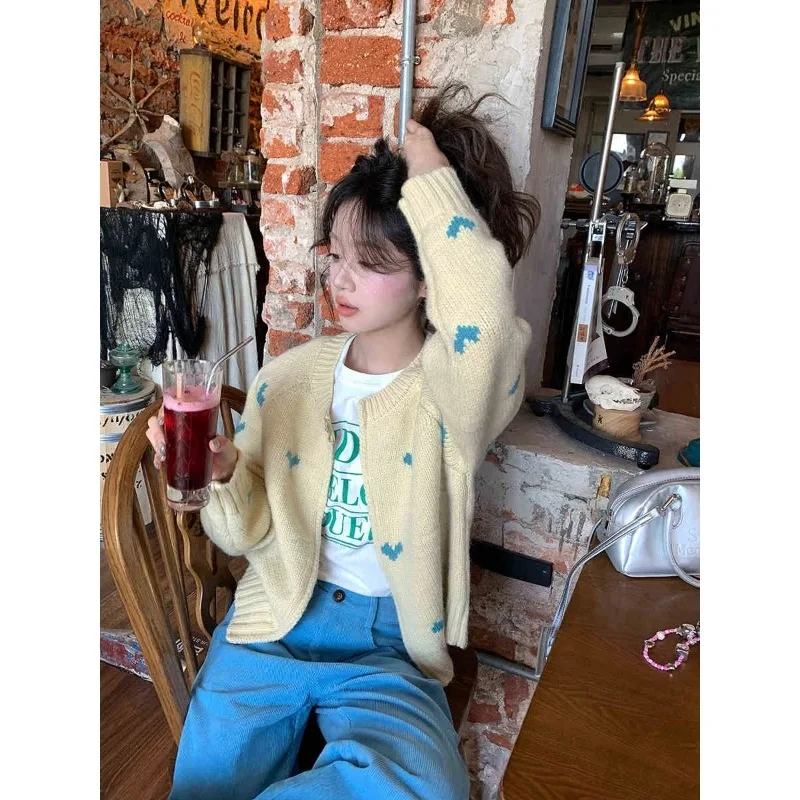 

Sweet O-neck Knitting Cardigan Coat Women Autumn Winter Fashion Zipper Long Sleeve Sweater Trend All-match Casual Knitwear Tops