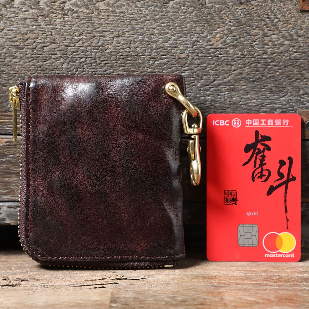 S.WORKER Vollnarbenleder Vintage-Kartenhalter Retro Mini-Münzbörse Tragbare Tasche Kurze Geldbörse – Detail 15