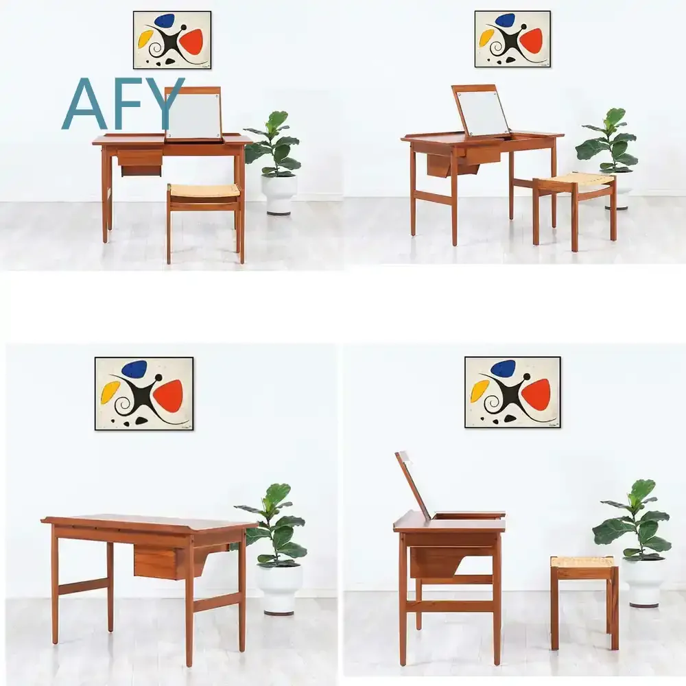 Vintage MCM Style Woven Stool for Danish Furniture Cherry Wood Dresser Decor Mid Century Modern Seating for Living Room