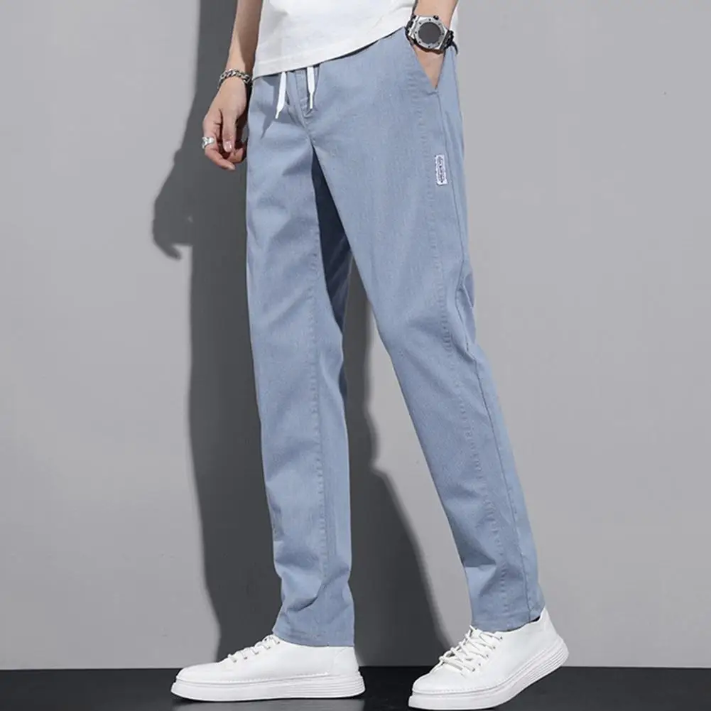 Regular Fit Men Trousers Men's Drawstring Elastic Waist Wide Leg Pants with Pockets for Sport Travel Daily Wear Secure Pocket