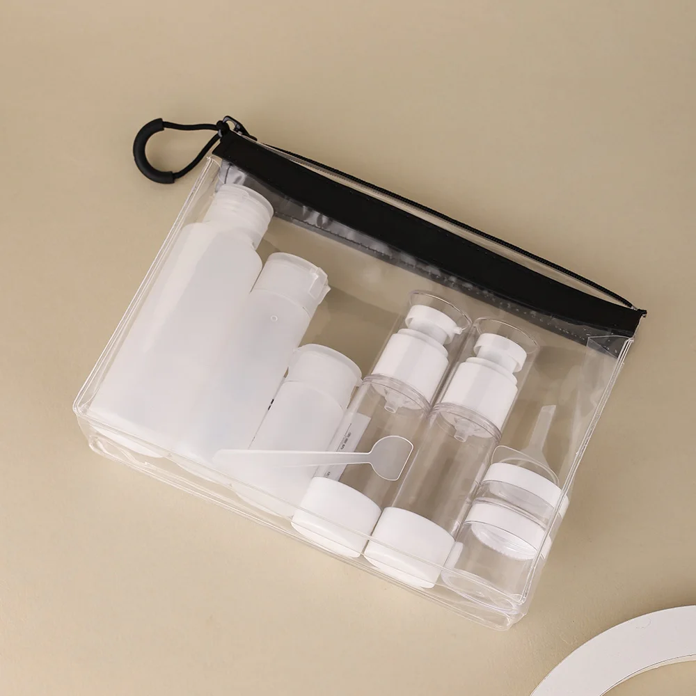 7-delige reisflessenset lekvrije hervulbare samendrukbare containers voor toiletartikelen met doorzichtige ritssluiting toilettas voor lotion