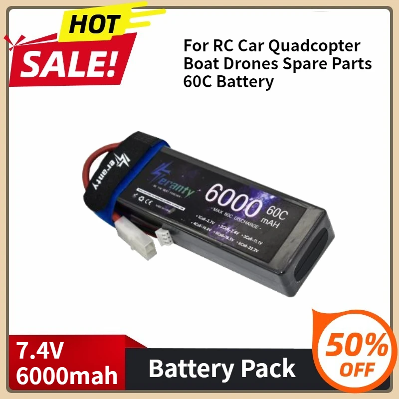 

Upgrade LiPo Battery for RC Car Quadcopter Boat Drones Spare Parts 60C Battery with JST XT30 XT60 Plug 6000mAh 7.4V 2S
