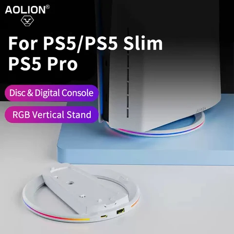 Aolion RGB Vertical Stand For PS5 Slim Game Console Anti-Slip Stable…