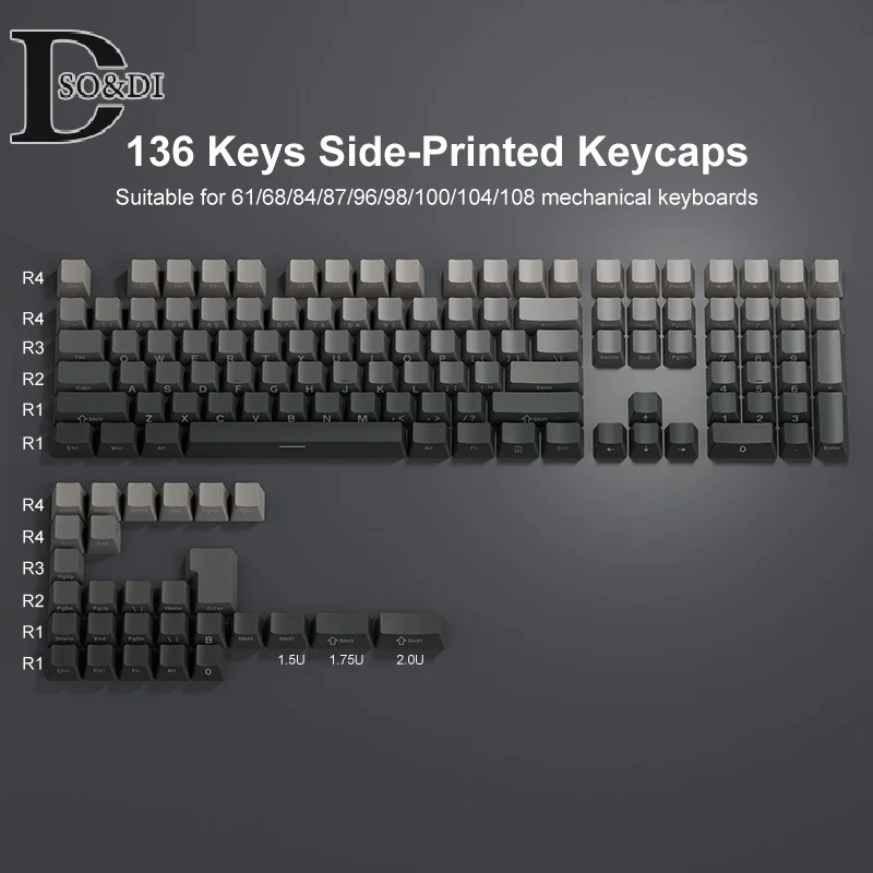 1Set kualitas tinggi 136 kunci PBT tembakan ganda sisi cetak bersinar melalui Backlit keycap Set untuk MX Mekanikal Keyboard