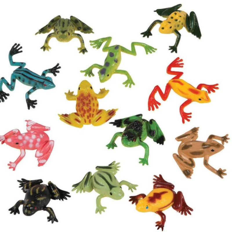 12Pcs 2 Inch Realistic Frogs Statue Kids Science Toys PVC Tropical Tree Frog Amphibian Animal Model Hobby Collector Home Decor